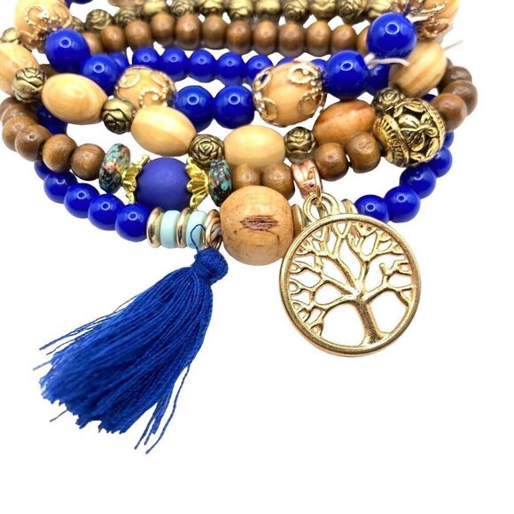 Set of 4 boho acrylic and wooden bead stretch bracelet - Picture 2 of 4